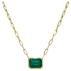 Beautiful 3.55 ct. bright green emerald emerald cut. Handmade in 14k yellow gold. Length is 18". Green Emerald, Bright Green, Chain Pendants, Paper Clip, Emerald Cut, Emerald Green, Jewelry Necklace Pendant, Emerald, Jewelry Necklaces