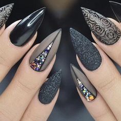 Nails Natur, Black Stiletto Nails, Unghie Sfumate, Gothic Nails, Easy Nails, Nagel Tips, Stiletto Nails Designs