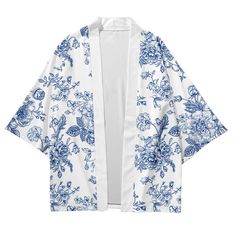 Step out in style this summer with our stunning white flower kimono. Made from a lightweight and breathable fabric, this kimono is perfect for warm weather and will keep you feeling comfortable all day long. The elegant floral print design is sure to turn heads and add a touch of sophistication to any outfit. This white flower kimono is inspired by the traditional Japanese garment and features a loose fit, making it a versatile addition to your wardrobe. Whether you wear it over a swimsuit at th Casual Printed White Kimono, Casual White Printed Kimono, Casual White Kimono With Kimono Sleeves, Oversized Cotton Kimono For Spring, Casual White Floral Print Kimono, Casual White Spring Kimono, Casual White Kimono For Spring, Spring Cotton Printed Kimono, White Short Sleeve Kimono For Vacation