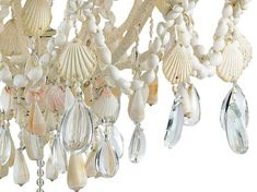 a chandelier with shells and seashells hanging from it's sides