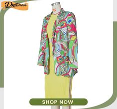 Fashion Print Long Sleeve Blazer Coat Multicolor Outerwear With Lapel Collar For Spring, Multicolor Lapel Collar Outerwear For Spring, Summer Multicolor Blazer For Workwear, Summer Multicolor Workwear Blazer, Summer Multicolor Blazer For Work, Casual Summer Party Blazer, Multicolor Long Sleeve Office Blazer, Green Summer Blazer With Long Sleeves, Green Long Sleeve Summer Blazer