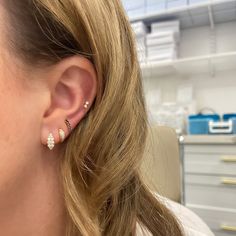 The gemstone version of our favorite dainty diamond ear crawler. Dainty 14k Gold Ear Climbers, Elegant Tiny 14k Gold Piercings, Dainty 14k Gold Huggie Ear Climbers, Dainty Diamond Ear Climbers For Gift, Dainty Diamond Ear Climbers As Gift, Ear Crawler, Instagram Men, Ear Crawlers, Diamond Huggies