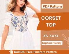 Corset Top Sewing Pattern 🪡 Check our Corsets Bundle 👉 https://www.etsy.com/listing/1499014647 💥 Get more than 250 patterns and free new patterns every month with our Whole Shop Bundle 👉  www.etsy.com/listing/1315834001 This pattern comes with an illustrated sewing guide with step by step instructions, making it super easy to make your own garment.  If you're looking for a beginner friendly project that will take 2 hours to make then this is perfect for you!  What you'll receive: ✔️ Sizes in Sweetheart Corset Pattern, Renesance Fair, Free Corset Pattern Pdf, Women Top Pattern, Corset Top Sewing Pattern, Corset Top Sewing, Sewing Pattern Corset, Free Corset Pattern, Free Pinafore Pattern