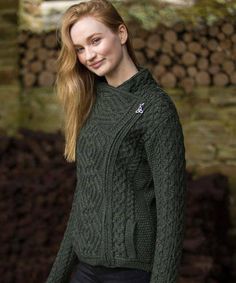 Women’s Irish Knitwear wool sweater – 100% made in Ireland – World Chic Knitting Business, Irish Knitwear, Irish Clothing, Aran Cardigan, Zip Coat, Aran Sweater, Zippered Cardigan, Jacquard Sweater, Zip Cardigan