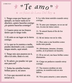 a pink poster with the words'te amo'in english and spanish on it