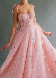 Celeste Starry Gown | Teuta Matoshi Prom Dresses Pink, Dresses Dinner, Teuta Matoshi, Reception Gowns, Evening Reception, Baby Pink Dresses, Outfit Wedding, Pink Dresses, Fairytale Dress