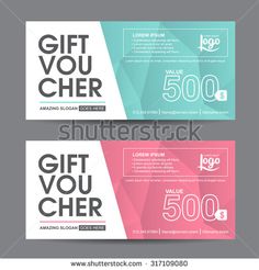 two gift voucher cards with geometric shapes on the front and back, one for $ 500