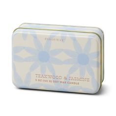 5oz Everyday Tin candle teakwood and jasmine Paddywax Candles, Jasmine Candle, Travel Tin Candles, Candle Bar, Tin Candle, Light Blue Flowers, Car Fragrance, Wholesale Accessories, Wholesale Gifts