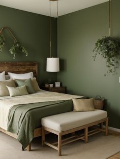 Green Room Ideas Bedroom, Green Bedroom Walls, Green Bedroom Decor, Earthy Bedroom, Sage Green Bedroom, Green Bedroom, Green Walls, Redecorate Bedroom, Green Rooms