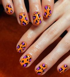 Short Nail Designs Animal Print, Nail Styles 2024, Funky Design Nails, Colorful Animal Print Nails, Colorful Leopard Nails, Neon Animal Print Nails, Fun Short Nails, Neon Leopard Nails