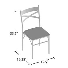 a white chair with measurements for the seat and back side, shown from the front