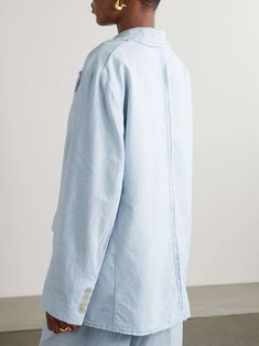 Find ACNE STUDIOS Oversized Frayed Cotton And Linen-blend Blazer on Editorialist. Acne Studios' blazer is made from cotton and linen-blend that's cut for a cool, oversized fit with dropped shoulders. It's detailed with notched lapels and frayed trims. Wear yours with the matching pants. Outfits For Spain, Crepe Blazer, Long Sleeve Outerwear, Matching Pants, Oversized Blazer, Linen Blazer, Shearling Jacket, Dress Trousers, Striped Linen