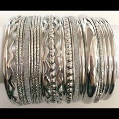 As Shown In Photo. Brand New Set Of Bangles With Glitter Detail. Adjustable Silver Glitter Bracelets, Adjustable Silver Bracelets With Glitter, Jewelry Photography, Bangle Set, New Set, Silver Glitter, Mehndi Designs, Womens Jewelry Bracelets, Bead Charms