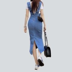 Introducing the 2023 Spring-Summer Collection ââ‚?a modern take on the timeless 20th-century flair with this long jeans skirt with suspenders! High-waisted. stretchy fabric with a light wash gives this piece an edgy. conventional look with a contemporary feel.Why You'll Love It: 90s Nostalgia Redefined: Look quintessential and chic in this vintage-inspired piece that perfectly captures the underground gritty spirit. Statement Suspenders: Featuring adjustable suspenders. making it easy to customi Spring Stretch Suspender Dress With Adjustable Straps, Spring Suspender Dress With Adjustable Straps And Stretch, Fitted High-waist Denim Dress For Spring, Spring Fitted High-waist Denim Dress, Spring High-waist Fitted Denim Dress, Fitted High Waist Denim Dress For Spring, Fitted Denim Bottoms With Suspenders, Fitted Knee-length Jeans For Summer, Spring Suspender Dress With Pockets