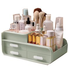 PRICES MAY VARY. Keep your counter/bedroom tidy but won't take too much space.compartments for holding bottles, jars, brushes, lotions, hair spray, perfume, makeup, and cotton balls. It’s the perfect vanity organizer Also makes a great organizer for office supplies, art supplies and anything in between t has a compact design that allows it to fit on a bathroom counter, dresser, or shelf. Our makeup storage organizer keeps bottles upright, helping prevent spills. Drawer handle, invisible horizont Make Up Storage, Makeup Drawer Organization, Care Organization, Makeup Storage Box, Makeup Brush Storage, Cosmetic Display, Make Up Organiser, Magic Box, Stationery Organization