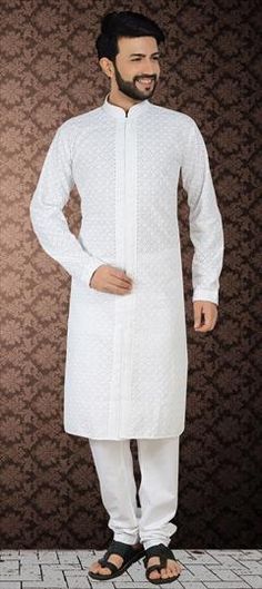 White and Off White color Kurta Pyjamas in Poly cotton fabric with Embroidered work White Kurta Men, Pajama Men, Kurta Pajama For Men, Pajama For Men, Kurta Pajama Men, Gents Kurta Design, Gents Kurta, Western Outfits Men, White Pajamas