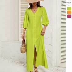 Casual Maxi Dress, Quarter Sleeve Dress, Three Quarter Sleeve Dresses, Womens Long Dresses, Traje Casual, Y2k Summer, Solid Color Dress, High Quality Dress, Summer Chic