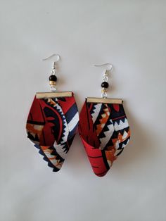 African cloth earrings Handmade Handmade Multicolor Wrap Earrings For Gift, Handmade Black Casual Earrings, Handmade Casual Black Earrings, Handmade Summer Earrings Fashion Accessory, Handmade Red Casual Earrings, Handmade Casual Red Earrings, Handmade Casual Earrings For Gift, Handmade Summer Earrings, Diy Soda