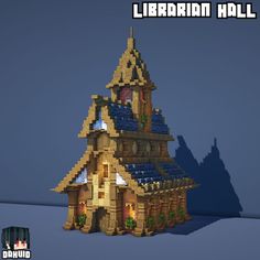 Minecraft Librarian House Ideas, Minecraft Library Medieval, Minecraft Library Village House, Minecraft Meeting Hall, Librarian Villager House Minecraft, Minecraft Hall Design, Village Hall Minecraft, Minecraft Librarian Trading Hall, Minecraft Library House