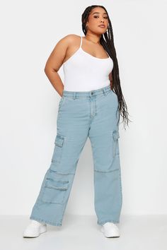 LIMITED COLLECTION Plus Size Blue Wide Leg Cargo Jeans Wide Leg Cargo Jeans, Elegant Wedding Guest Dress, Stretch Denim Fabric, Plus Swimwear, Next Fashion, Denim Collection, Stylish Plus, Jeans Light, Plus Size Womens Clothing