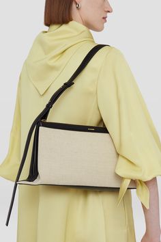 Empire Medium Woman | Jil Sander Official Online Store Beige Handbags, Medium Handbags, Heart Logo, Canvas Handbags, Black Bag, Logo Color, Medium Bags, Jil Sander, Pocket Square