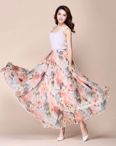 90 Colors Pink Flowers Chiffon Skirt Long Maxi Sundress Beachdress Holiday Dress Women Summer Pleat Flowy Summer Casual Chiffon Dress, Summer Casual Flowy Chiffon Dress, Casual Summer Flowy Chiffon Dress, Summer Floral Print A-line Chiffon Dress, Bohemian Flowy Chiffon Dress For Spring, Flowy Bohemian Chiffon Dress For Spring, Summer Vacation A-line Chiffon Dress, Summer Floral Print Chiffon Dress, Flowy Chiffon Dress For Spring Vacation