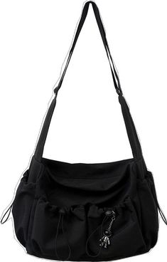 Black Canvas Satchel Bag With Zipper Pocket, Large Capacity Black Canvas Shoulder Bag, Black Canvas Shoulder Bag With Zipper Pocket, Trendy Black Nylon Bag, Black Large Capacity Canvas Crossbody Bag, Trendy Black Canvas Travel Bag, Trendy Black Nylon Shoulder Bag, Black Canvas Bag With Zipper Pocket For School, Black Large Capacity Canvas Bag For School