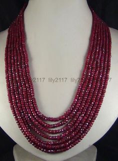 Pretty! 2X4Mm Natural Ruby Faceted Beads Necklace 7 Strand 17-23" Faceted Bead Necklace, Healing Stones Necklace, Faceted Gems, Ruby Beads, Statement Choker Necklace, Gemstone Beaded Necklace, Chain Choker Necklace, Natural Jade, Ruby Gemstone