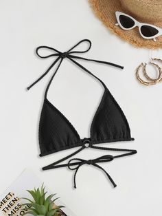 Black Sexy   Polyester Plain  Embellished Medium Stretch  Women Beachwear Black Bikinis For Women, Beachwear For Women, Cute Black, Summer Beach, Crochet Bikini, Womens Tops, Clothes For Women, Fabric