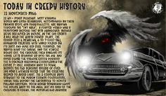 an old car with wings on it and the words today in creepy history written below