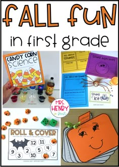 fall fun in first grade with pictures of pumpkins, candy and other things to do