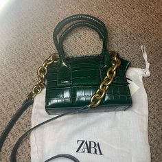 Nwt. Great For A Night Out Or Big Enough For Everyday Green Zara Shoulder Bag For Everyday Use, Zara Green Shoulder Bag For Daily Use, Green Rectangular Shoulder Bag For On-the-go, Green Crocodile Pattern Top Handle Shoulder Bag, Eco-friendly Rectangular Green Shoulder Bag, Zara Rectangular Bag For On-the-go, Green Crocodile Bag, Zara Bags, Mini Bags