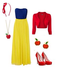 there is a woman's outfit and shoes in the picture, including an apple