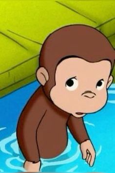 a cartoon monkey is standing in the water