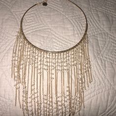 New Never Used. No Tags Chic Evening Jewelry With Beaded Chain, Chic Beaded Chain Jewelry For Evening, Evening Metal Jewelry With Beaded Chain, Gold-tone Beaded Party Jewelry, Elegant Metal Dangle Bib Necklaces, Elegant Dangle Bib Necklaces For Party, Elegant Dangle Bib Necklace For Party, Chic Beaded Necklace, Elegant Metal Choker