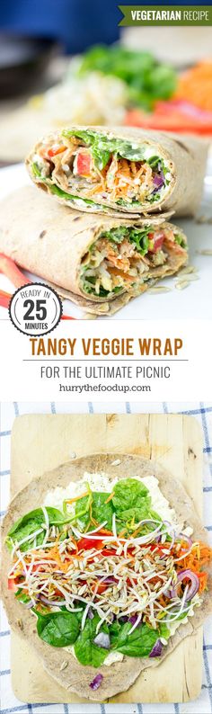 two wraps filled with veggies on top of a cutting board