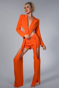 Bae Watch, Orange Blazer, Tuxedo Blazer, Belted Blazer, Blazer Set, Tailored Design, Orange Fashion, Vibrant Orange, Orange Dress