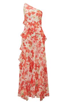 Flowy ruffles spiral around the billowy fabric of this head-turning maxi dress showcasing slender ties across the alluring open back. 55" length (size 8) Ties at back One-shoulder neck Sleeveless Lined 100% polyester Dry clean or wash, line dry Imported Botanical Dress, Ruffle Gown, Forever New, Nordstrom Dresses, Cocktail Dress Party, Life Art, Evening Dress, Open Back, Ruffles