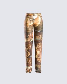 You're 'bout to be admired like the Sistine Chapel in these print pants 💖 You're a work of art, show it to the world 😇 Note: The print is randomly placed so each garment will be uniquely different! Casual Fitted Bottoms With Abstract Print, Stretch Patterned Printed Pants, Patterned Printed Straight Pants, Fitted Straight Pants With Printed Details, Printed Fitted Long Pants, Fitted Printed Long Pants, Fitted Patterned Printed Bottoms, Printed Fitted Pants, Fuzzy Skirt