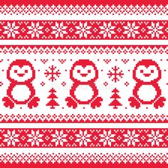 christmas knitted pattern with penguins and snowflakes