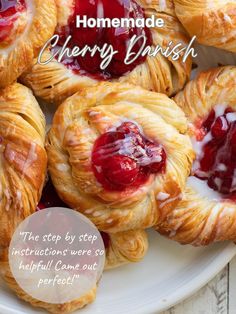 homemade cherry danish pastries on a white plate