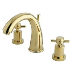 two faucets with gold handles and nozzles are shown in this image