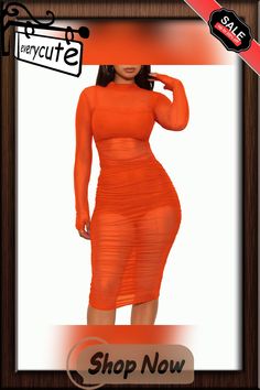 Orange 3pcs Mesh Bodycon Dress with Vest and Short Fitted Sheer Solid Dresses, Orange Stretch Bodycon Dress With Long Sleeves, Orange Long Sleeve Stretch Bodycon Dress, Orange Stretch Dress For Club, Short Women Dresses, Dress With Vest, Mesh Cover Up, Spaghetti Strap Crop Top, Mesh Bodycon Dress