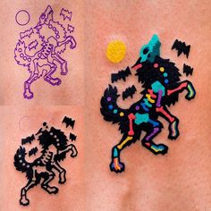 two tattoos with different designs on them