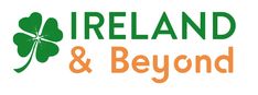 the ireland and beyond logo with clovers on it's side, in orange and green