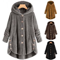 Great Shopping Plus Size Women's Teddy Bear Fleece Hooded Coat Fur Fluffy Jacket Winter Outwear, New women's Coats Jackets Cheap Cotton Hooded Jacket For Fall, Affordable Cozy Hooded Jacket For Fall, Cheap Hooded Outerwear For Women, Cheap Casual Hooded Jacket For Women, Cheap Hooded Outerwear With Buttons, Cheap Hooded Cold Weather Outerwear, Long Sleeve Hoodie With Button Closure For Fall, Fall Long Sleeve Hoodie With Button Closure, Cozy Hooded Outerwear With Buttons