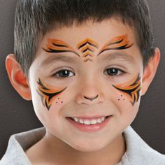 Tiger Kids Costume Tattoo Tiger Face Paint Easy, Tiger Face Painting, Tiger Face Paint, Lion Face Paint, Mermaid Face Paint, School Disco, Tiger Makeup, Eye Face Painting, Kitty Face Paint