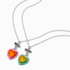 Claire's Best Friends Mood Heart Pendant Necklace - 2 Pack Matching Necklaces For Best Friends, Necklaces For Best Friends, Friends Mood, Crown Hair Clip, Sensitive Ears Earrings, Piercing Kit, Flower Crown Hairstyle, Word Bracelet, Best Friend Necklaces