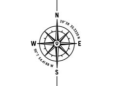 a black and white drawing of a compass