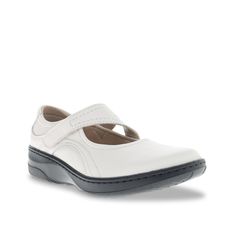 Propet-Golda Mary Jane Slip-On Work week or day running errands, you'll enjoy the easy comfort and style that Golda Mary Jane wedge shoe by Propet offers. A diabetic friendly design, this shoe boasts luxe leather upper, cushioned insole and fabric socklining. White Walking Shoes With Rubber Sole For Everyday Use, Everyday White Walking Shoes With Rubber Sole, White Leather Walking Shoes With Arch Support, White Slip-resistant Walking Shoes With Round Toe, White Slip-resistant Round Toe Walking Shoes, White Slip-on Walking Shoes With Flat Heel, White Walking Shoes With Arch Support And Round Toe, Classic White Walking Shoes With Ortholite Insole, Comfortable White Walking Shoes With Slip-resistance